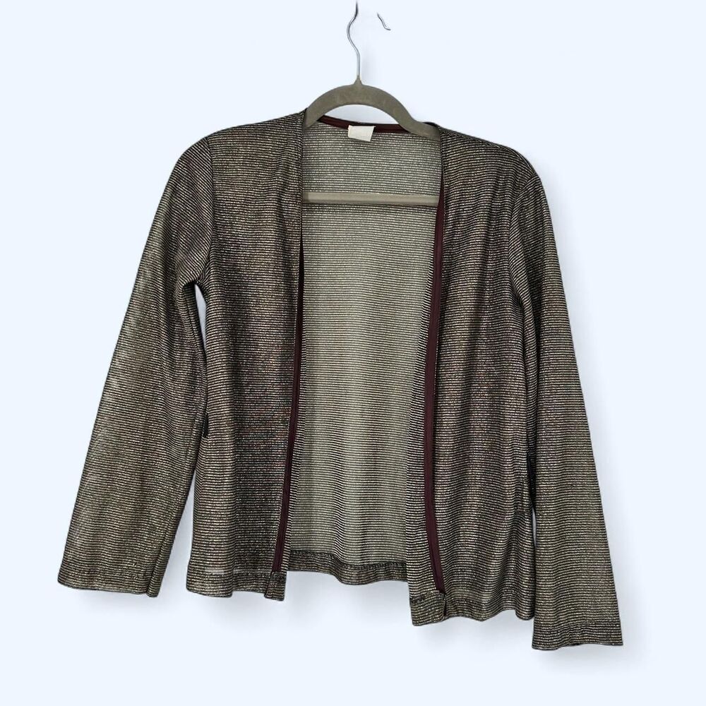Sheer Metallic Striped Knit Open Front Cardigan Jacket c. 2000’s